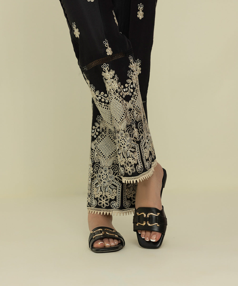 Sapphire - Embroidered Raw Silk Pants
