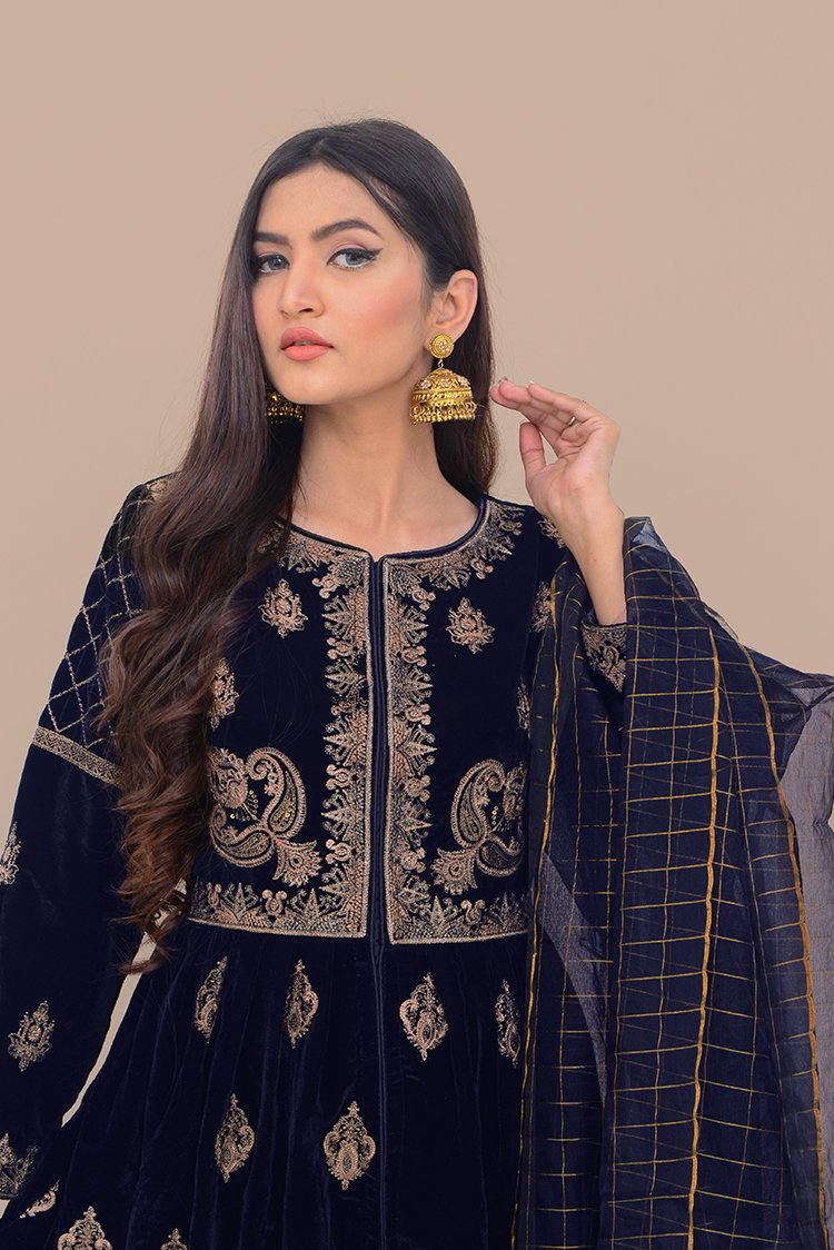 Ellena - 3-PC Stitched Velvet Suit