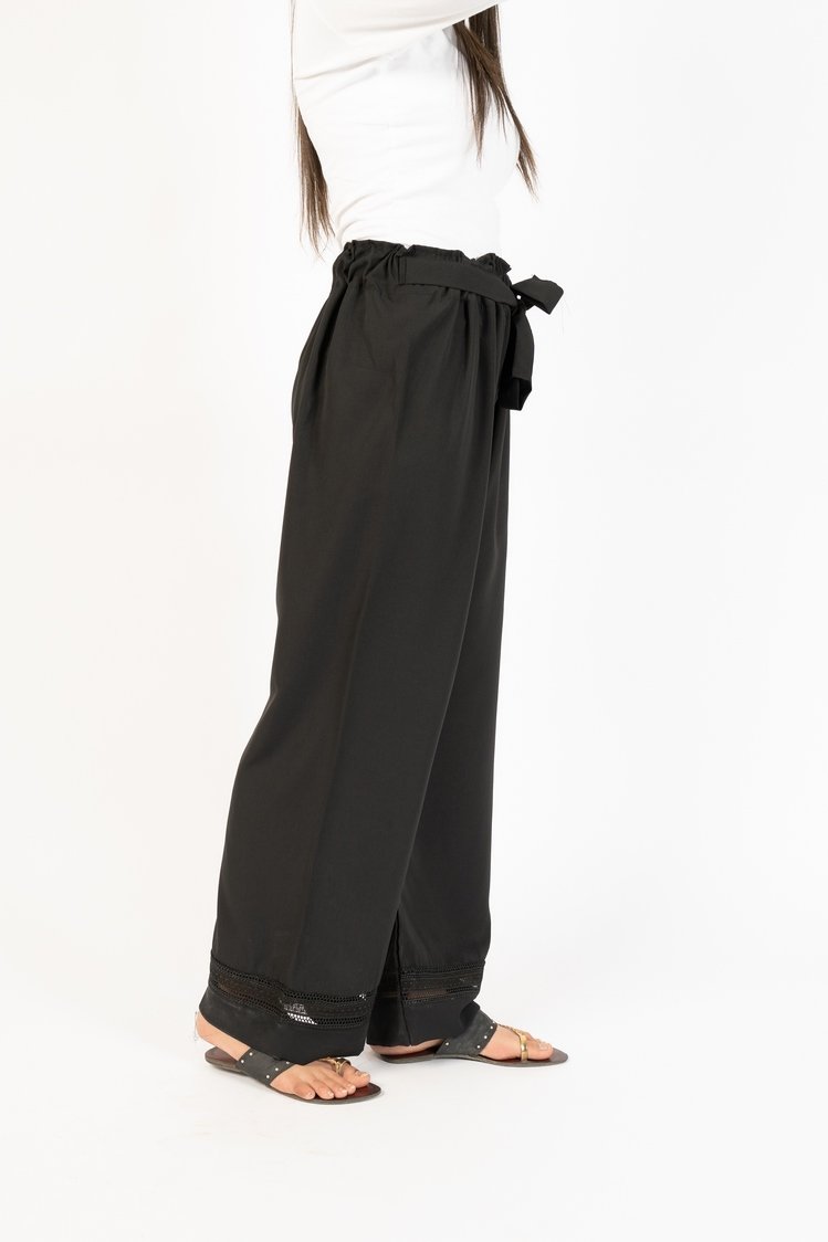 Ellena - High Waist Wide-Legged Straight Georgette Trouser With Belt
