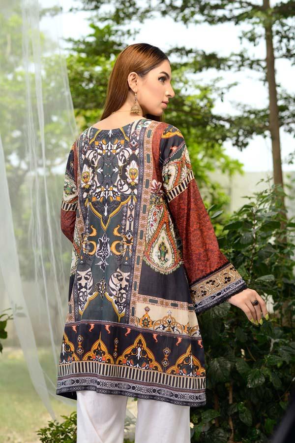 Adan's Libas - Burnt Umber - Digital Printed Unstitch Lawn Kurti