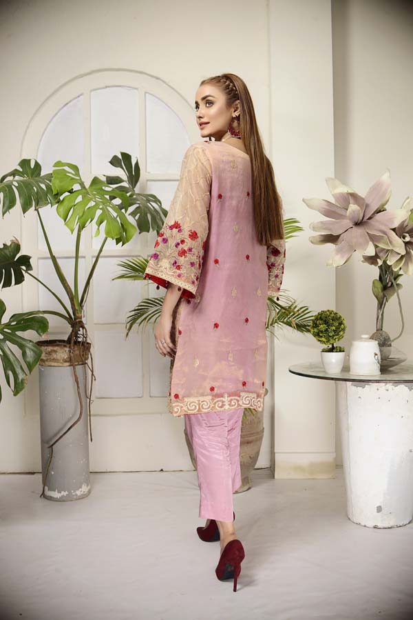 Adan's Libas - Careys Pink - Embroidered Mesuri 2 Piece