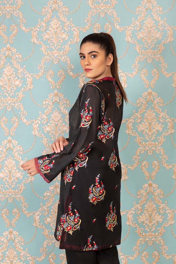Adan's Libas - Black Lily - Stitched Embroidered Swiss Shirt