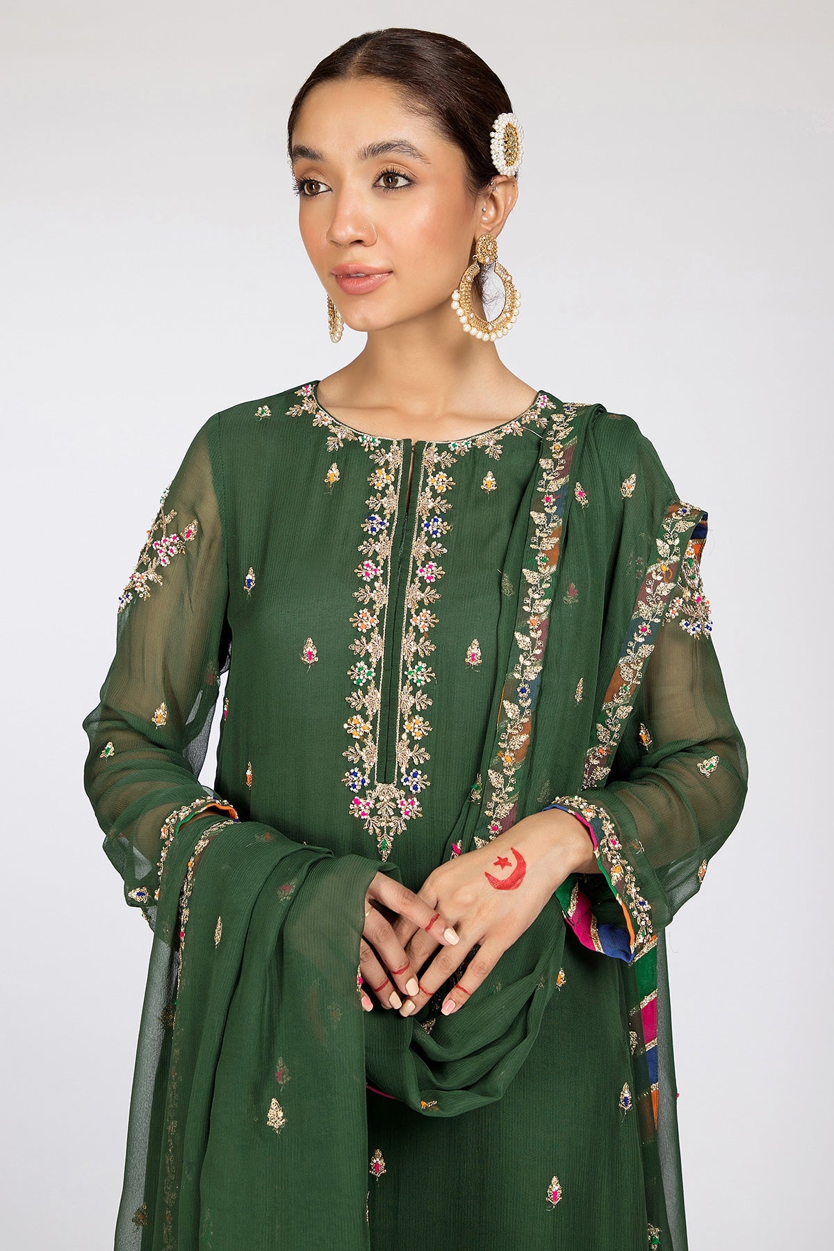 Kayseria - 3 Piece Pk Chiffon Suit