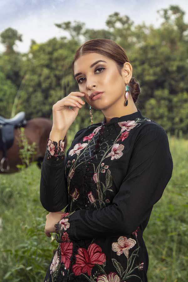 Adan's Libas - Blushing Black - Premium Embroidered Jacquard Unstiched Lawn Kurti