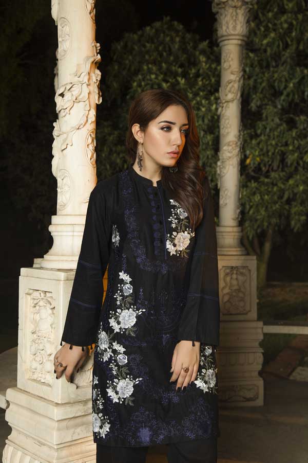 Adan's Libas - Blue Coat - Premium Embroidered Jacquard Unstiched Lawn Kurti