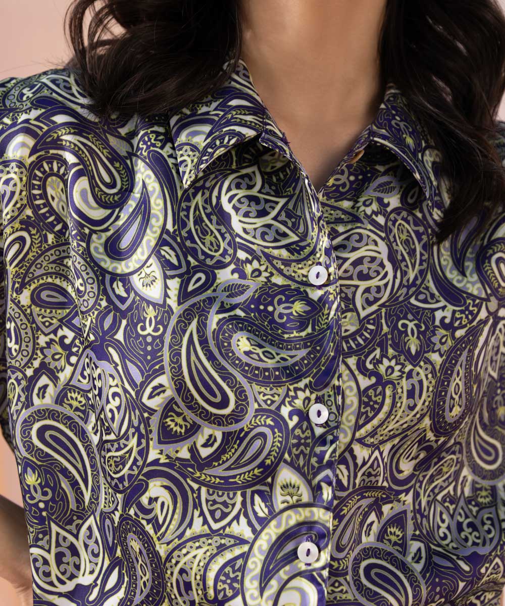 Sapphire - Silky Printed Boxy Shirt