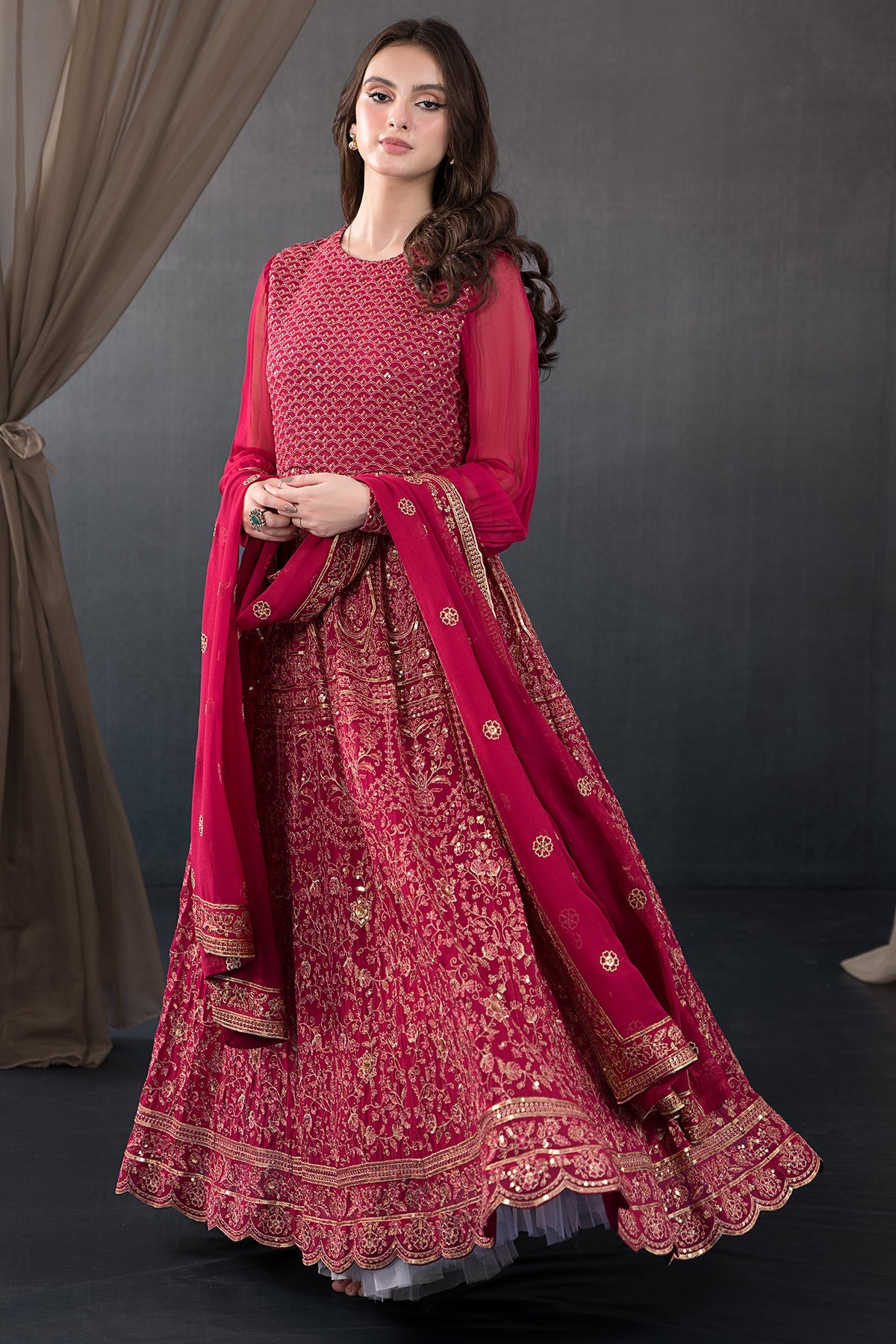 Kayseria - 3 Piece Pk Chiffon Suit