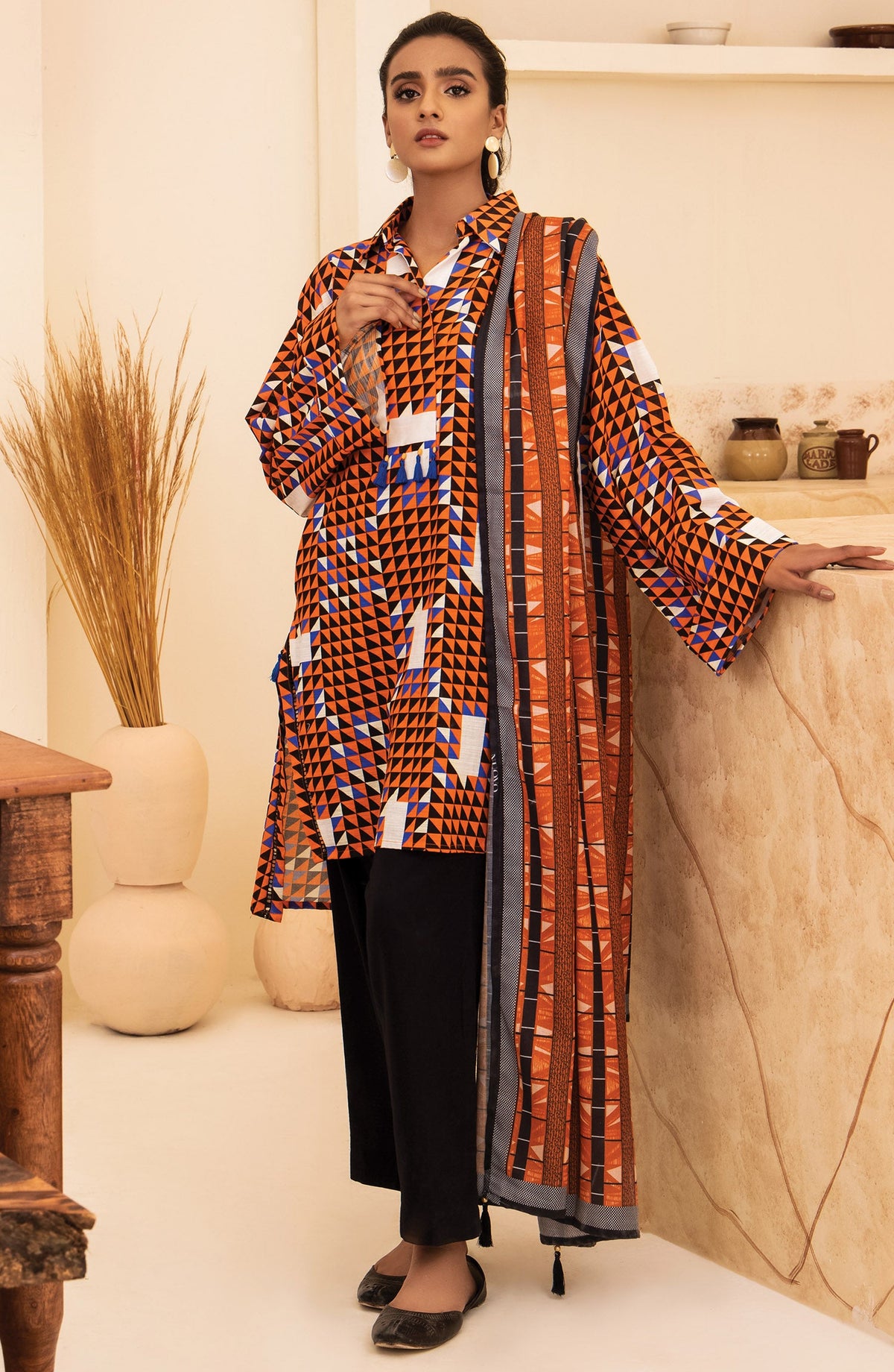 Orient - Unstitched 2 Piece Printed Khaddar Shirt and Out source Dupatta