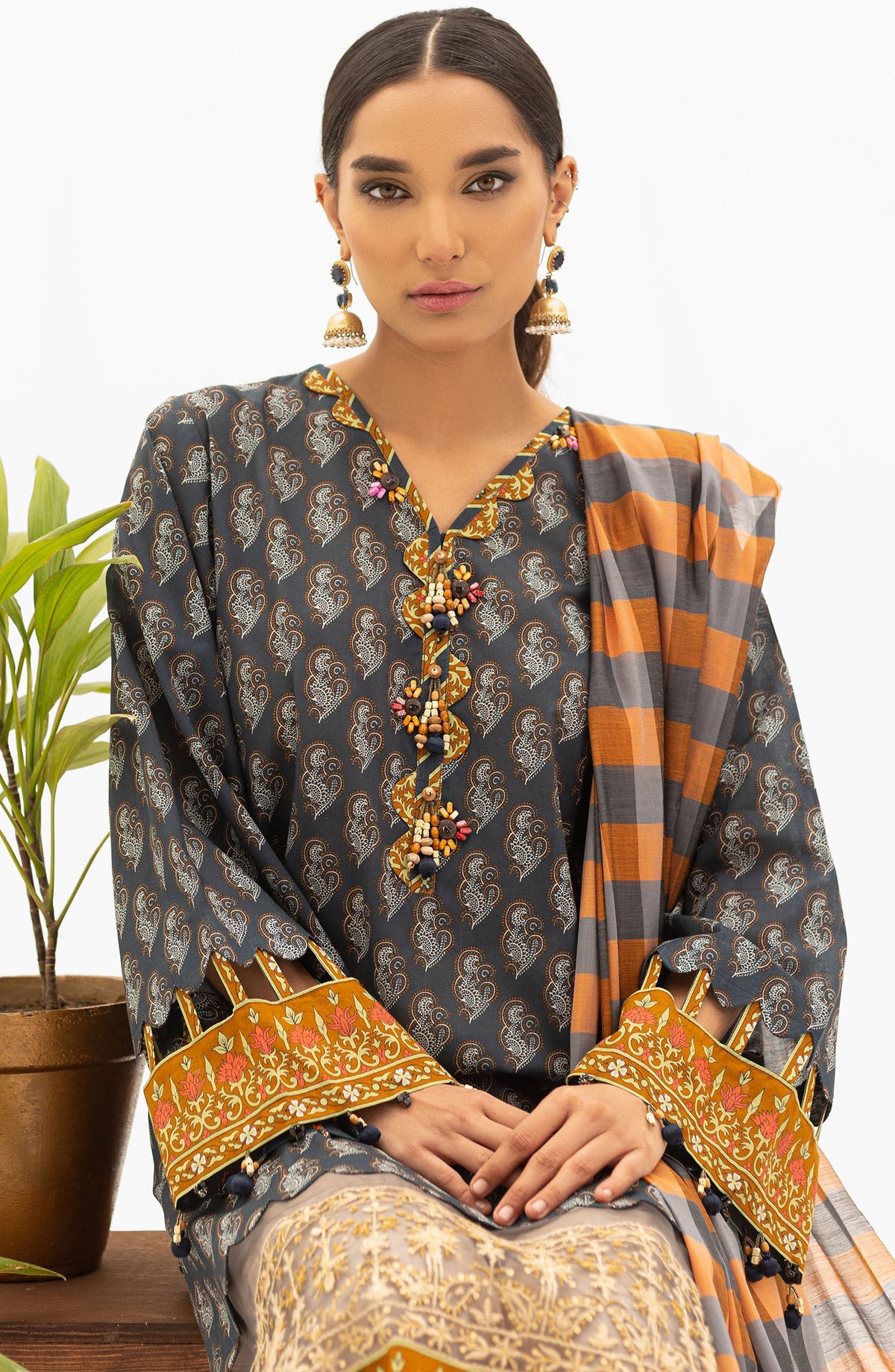 Orient - Unstitched 2 Piece Embroidered Lawn Shirt and Yarn Dyed Dupatta