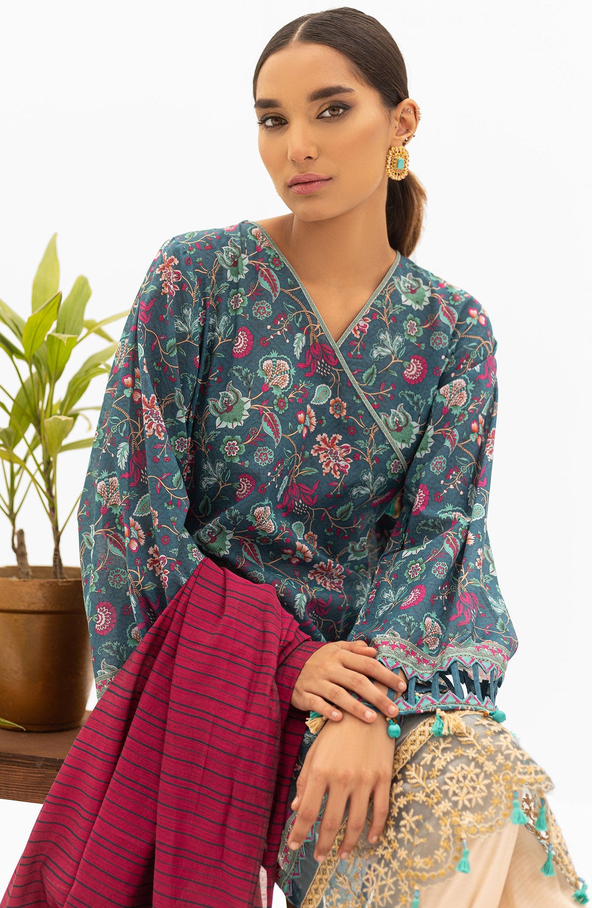 Orient - Unstitched 2 Piece Embroidered Lawn Shirt and Yarn Dyed Dupatta