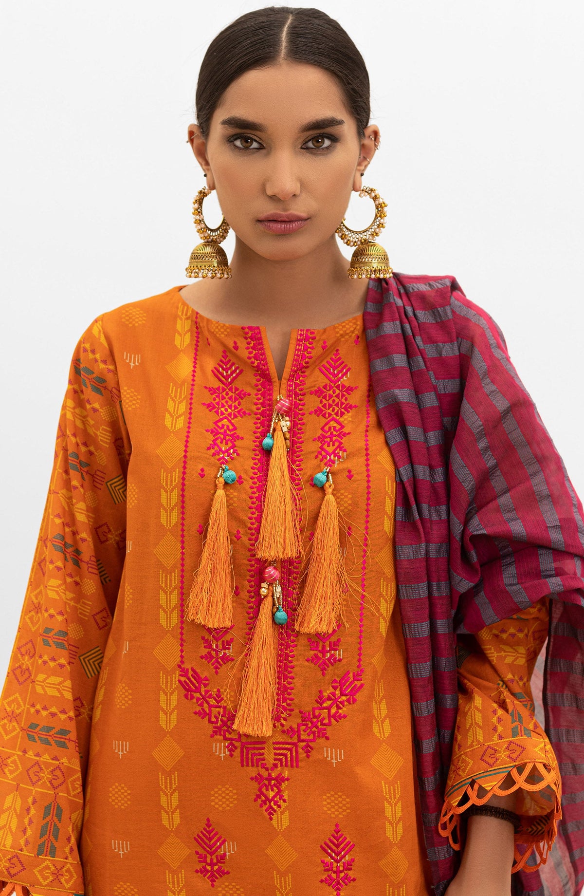 Orient - Unstitched 3 Piece Embroidered Lawn Shirt , Cambric Pant and Yarn Dyed Dupatta