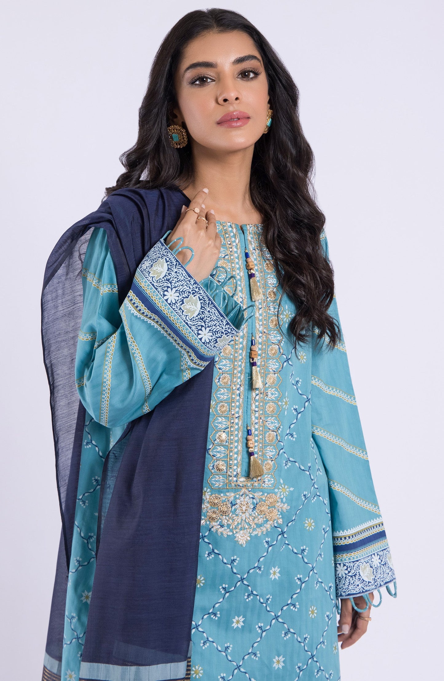 Orient - Stitched 3 Piece Embroidered Jacquard Shirt , Cambric Pant and Yarn Dyed Dupatta