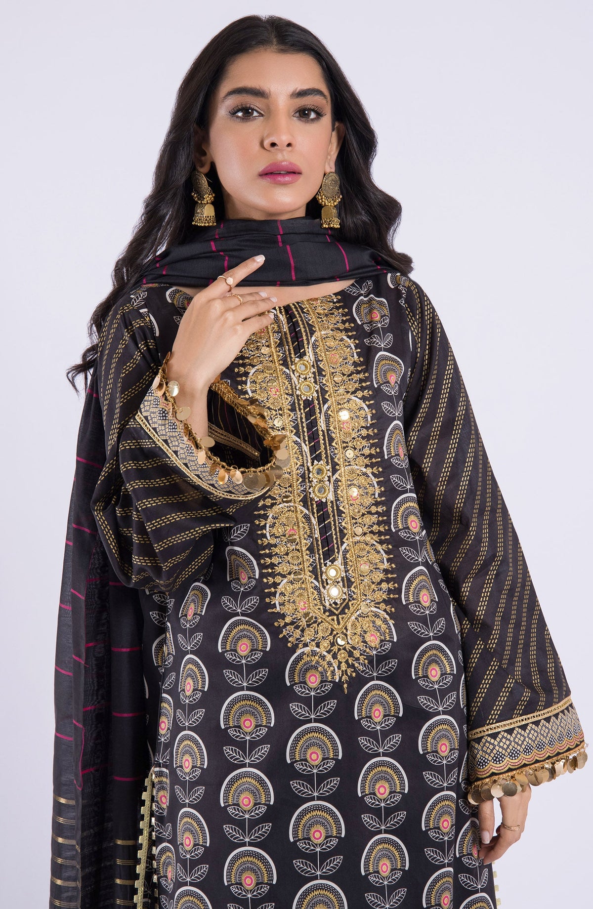 Orient - Unstitched 3 Piece Embroidered Lawn Shirt , Cambric Pant and Fancy Dupatta