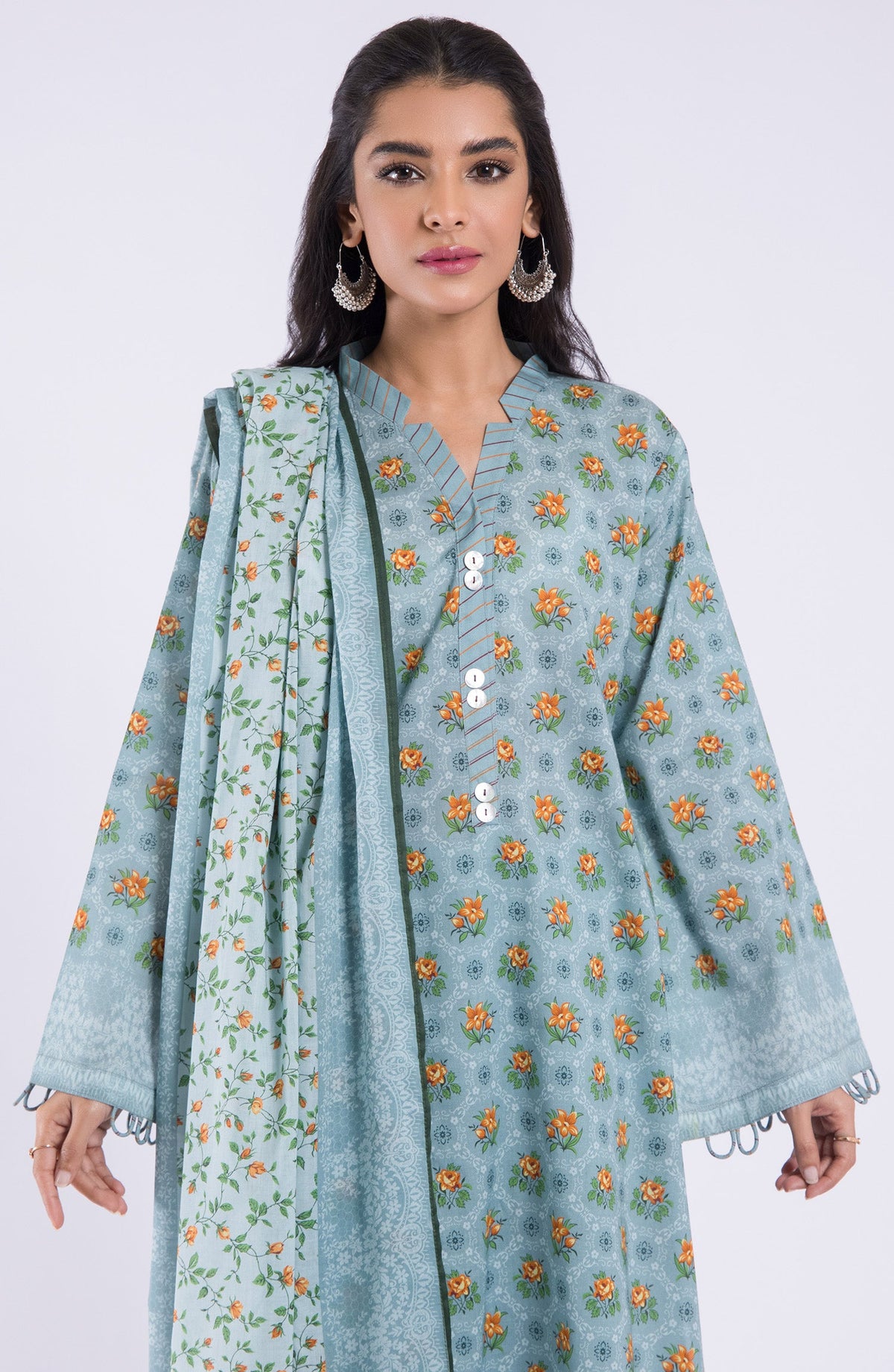 Orient - Unstitched 3 Piece Printed Lawn Shirt , Cambric Pant and Lawn Dupatta