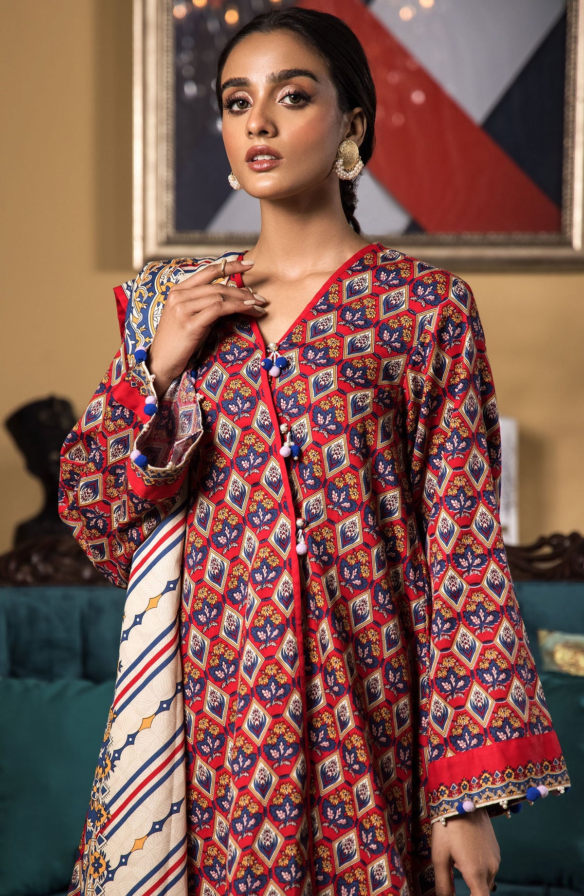 Orient - Unstitched 3 Piece Printed Cottel Shirt , Cottel Pant and Cottel Dupatta