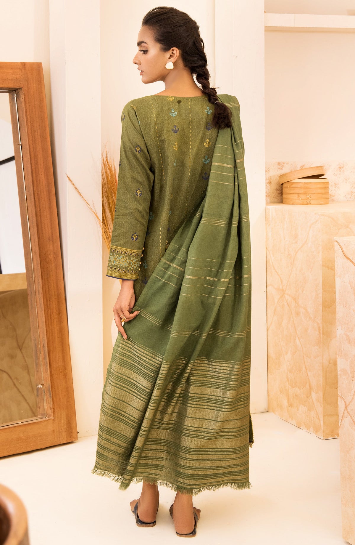 Orient - Unstitched 3 Piece Embroidered Karandi Shirt, Pant and Karandi Zari Shawl Dupatta