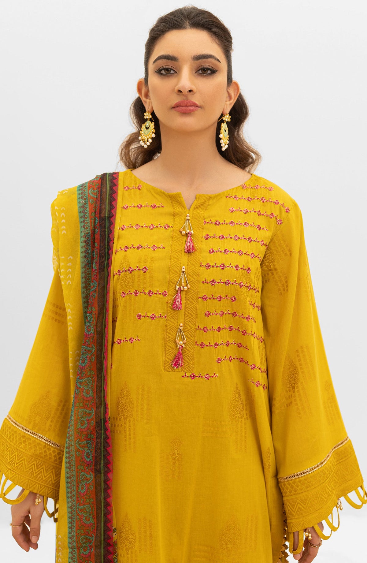 Orient - Unstitched 3 Piece Embroidered Jacquard Shirt , Cambric Pant and Chiffon Dupatta