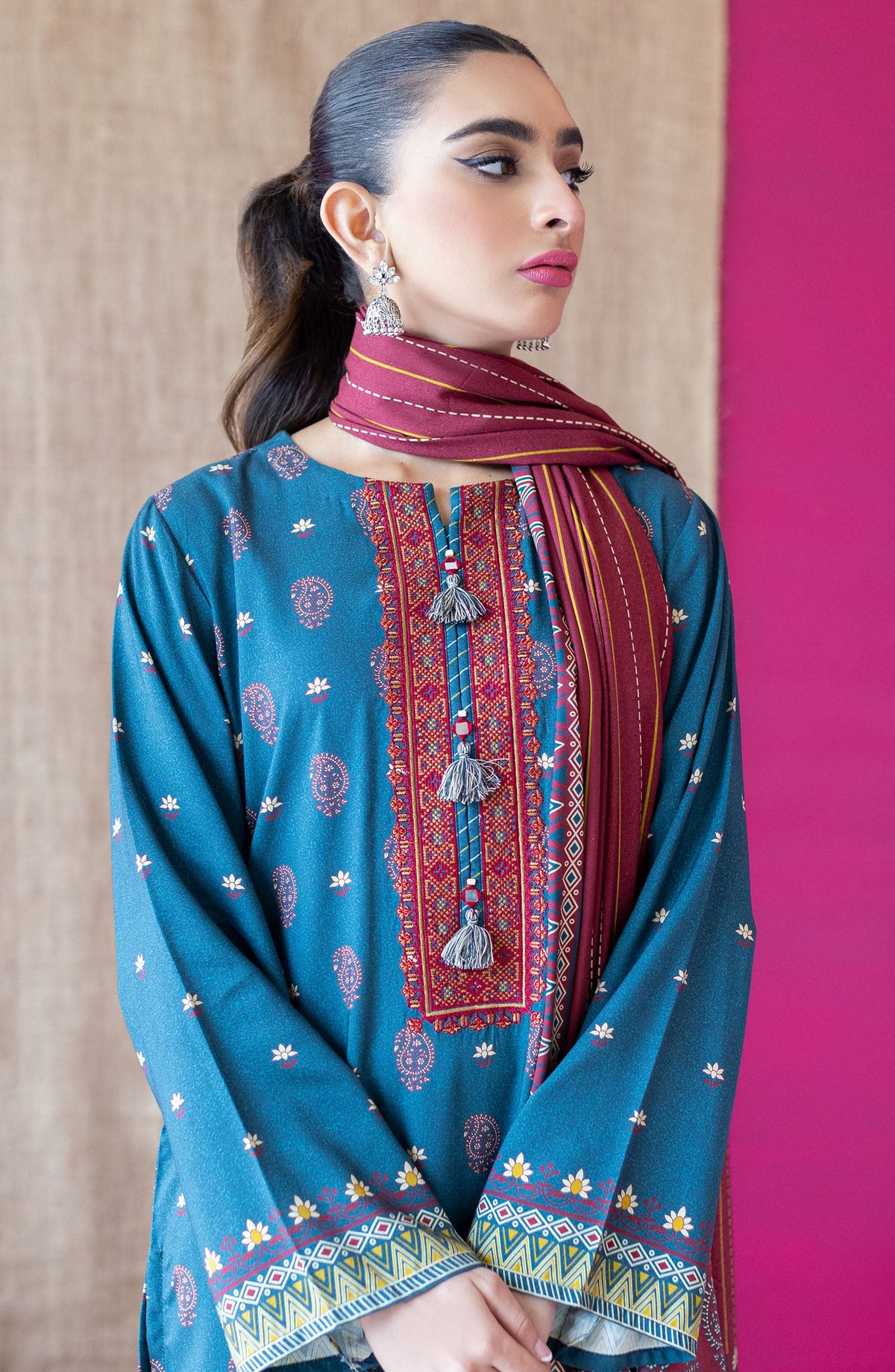 Orient - Unstitched 3 Piece Embroidered Linen Shirt , Linen Pant and Linen Dupatta