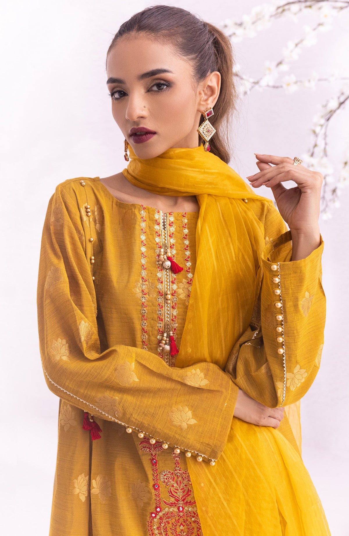 Orient - Unstitched 3 Piece Embroidered Jacquard Shirt , Raw Silk Pant and Fancy Dupatta