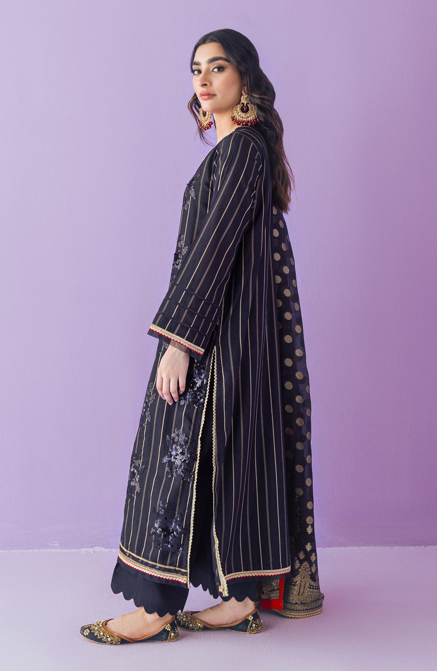 Orient - Stitched 3 Piece Embroidered Jacquard Shirt , Cambric Pant and Jacquard Dupatta