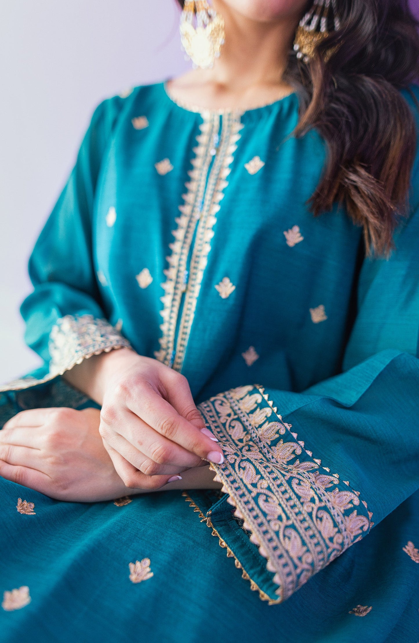 Orient - Stitched 3 Piece Embroidered Paper Cotton Shirt , Raw Silk Pant and Jacquard Dupatta