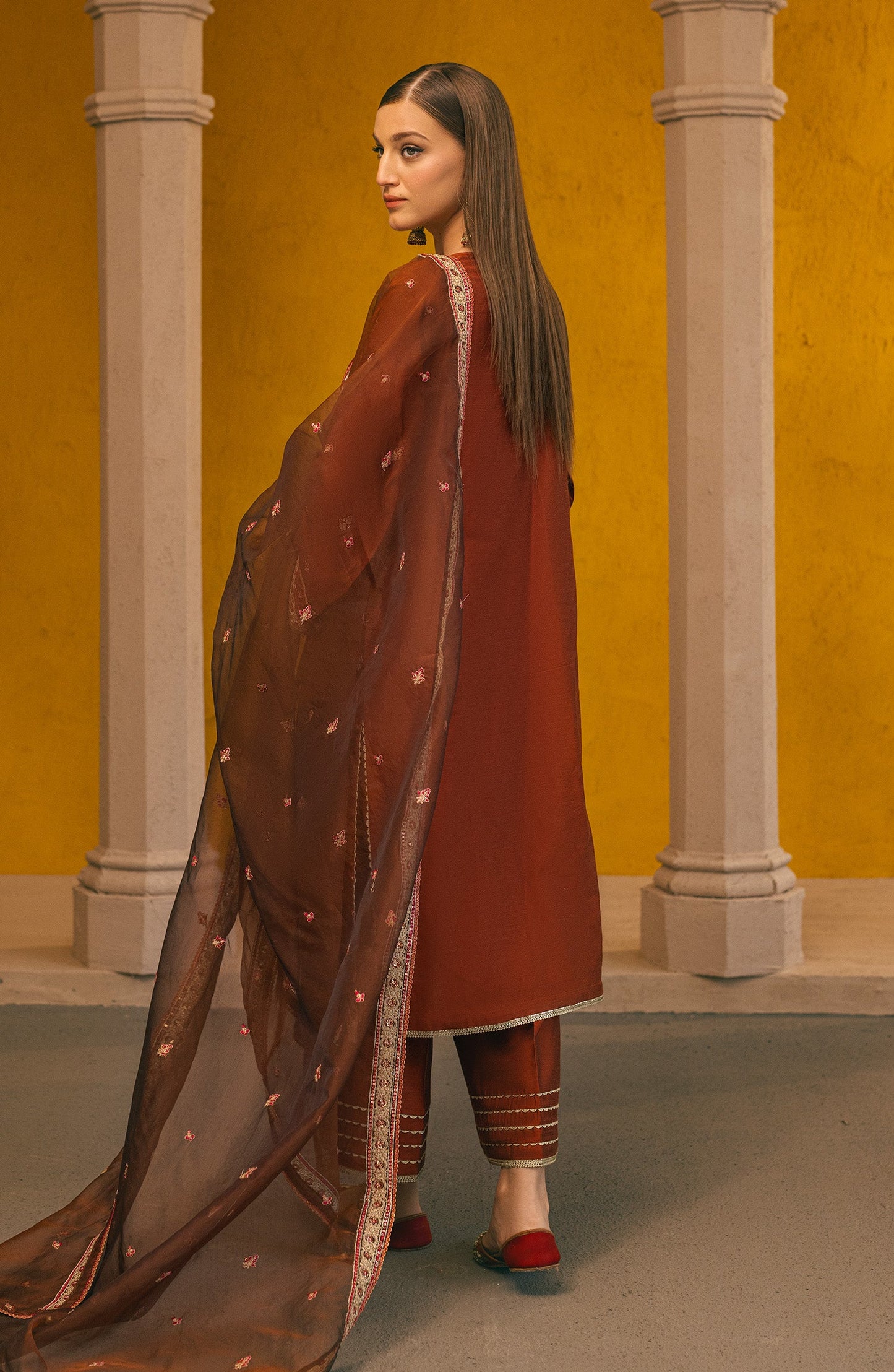 Orient - Stitched 3 Piece Embroidered Cotton Silk Shirt , Cotton Silk Pant and Organza Dupatta