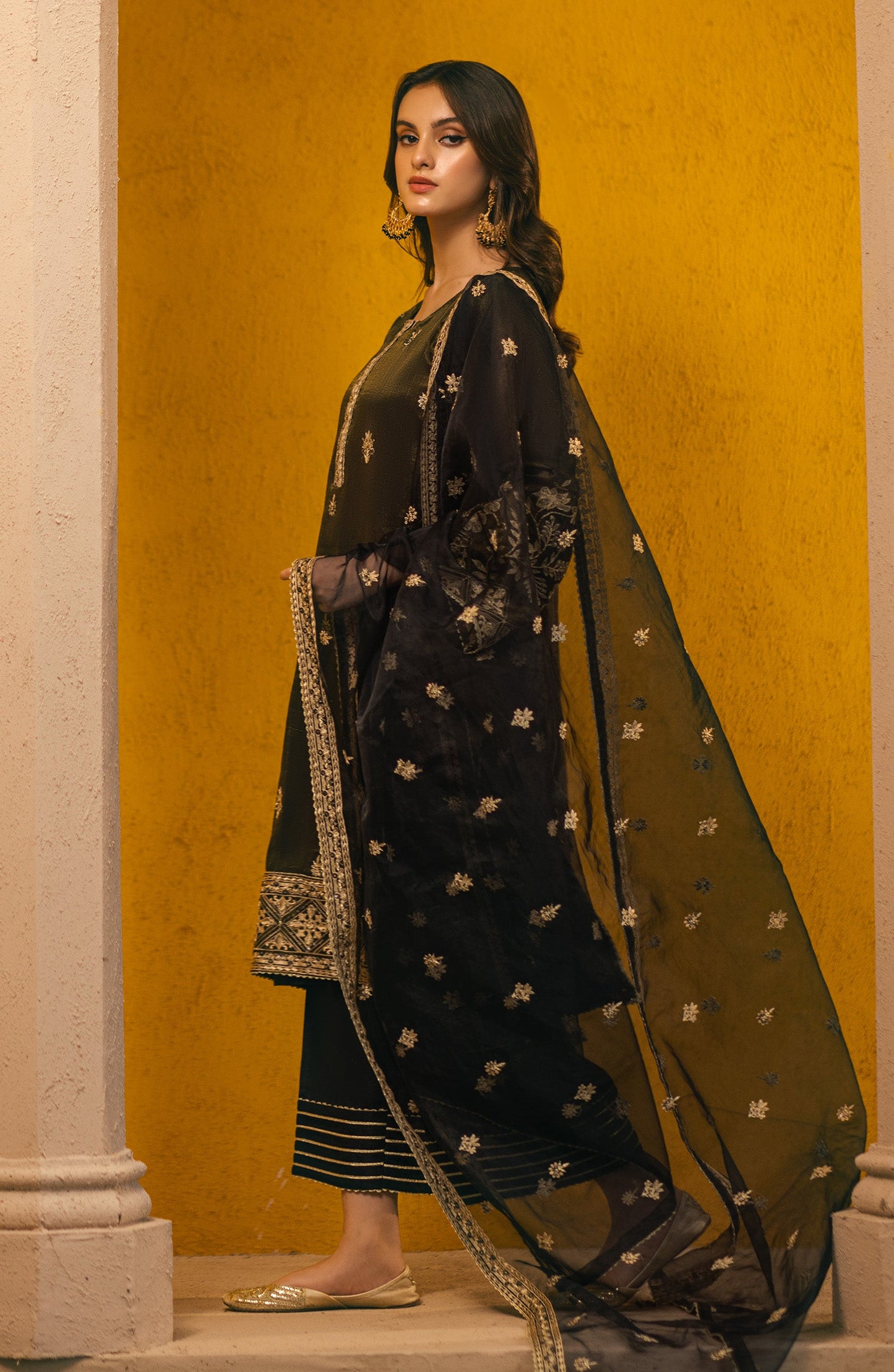 Orient - Stitched 3 Piece Embroidered Maysuri Shirt , Raw Silk Pant and Organza Dupatta