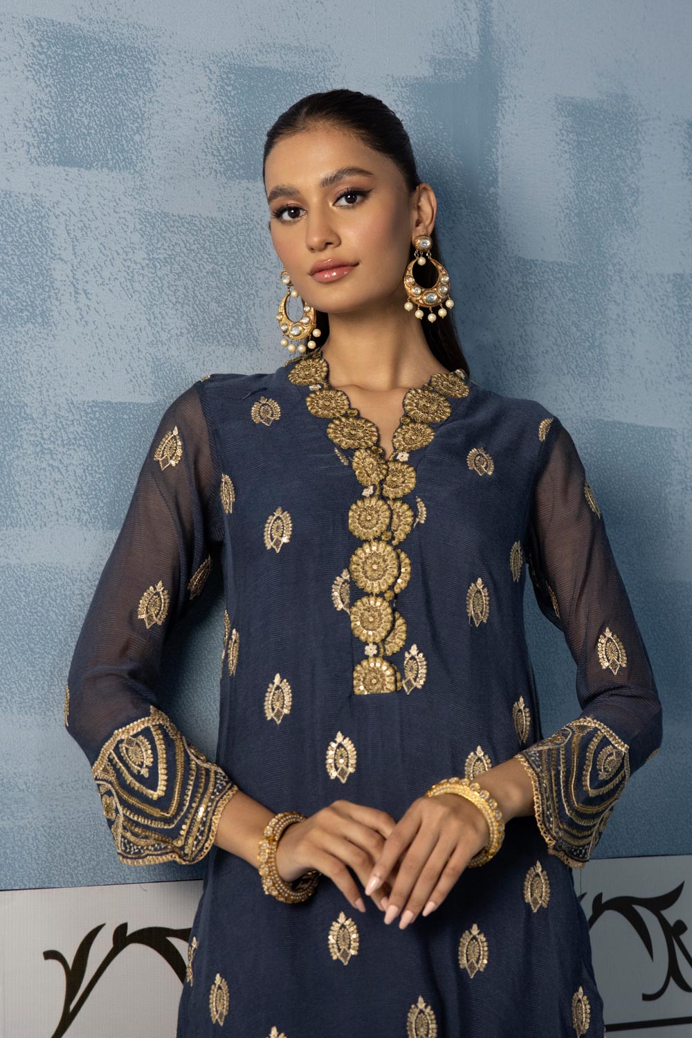 Embroidered Khaddi Net Shirt