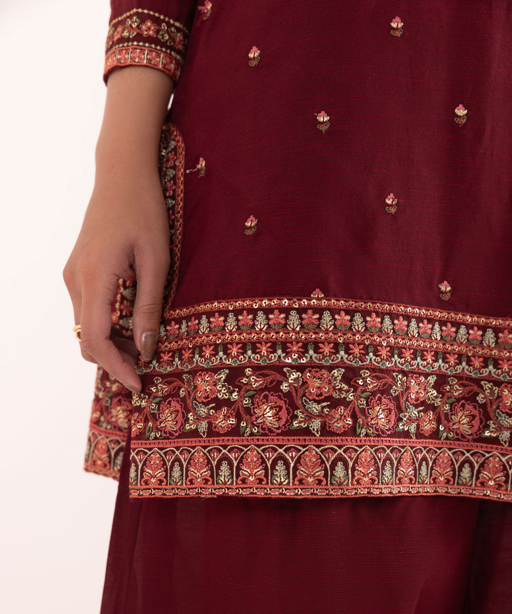 Sapphire - 3 Piece - Embroidered Raw Silk Suit