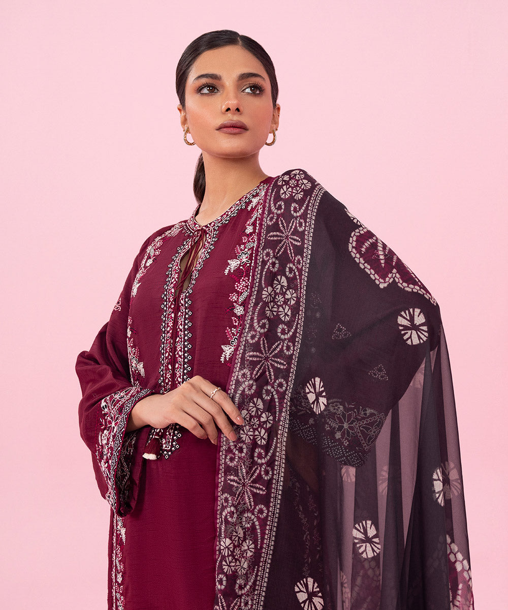 Sapphire - 3 Piece - Embroidered Raw Silk Suit