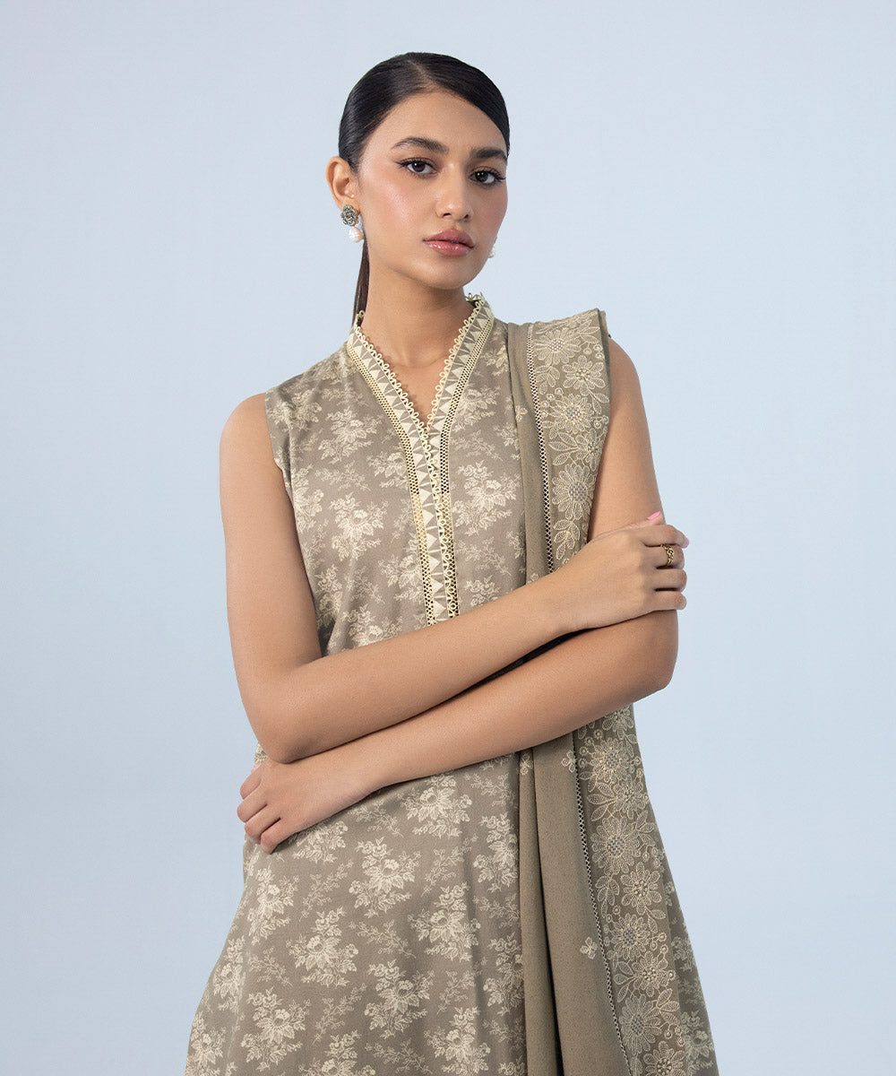 Sapphire - 3 Piece - Embroidered Cotton Satin Suit
