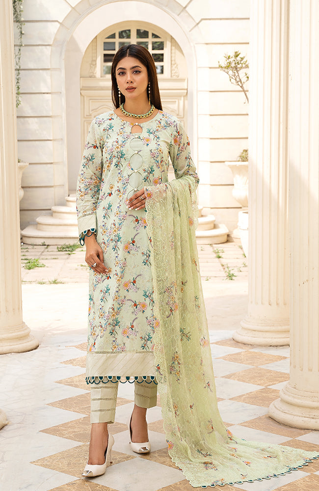 Alzohaib - 3-PIECE BAMBER CHIKANKARI DUPATTA -SSBCD-23-01 (STITCHED)