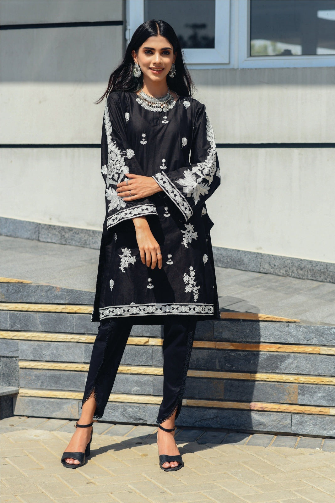 Bareeq Outfits - Black Embroidered Cotton Shirt.