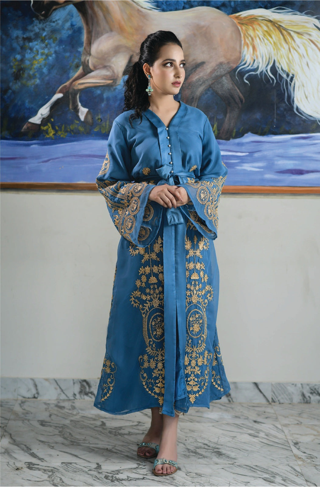 Bareeq Outfits - Olympic Blue Fully Embroidered Maxi