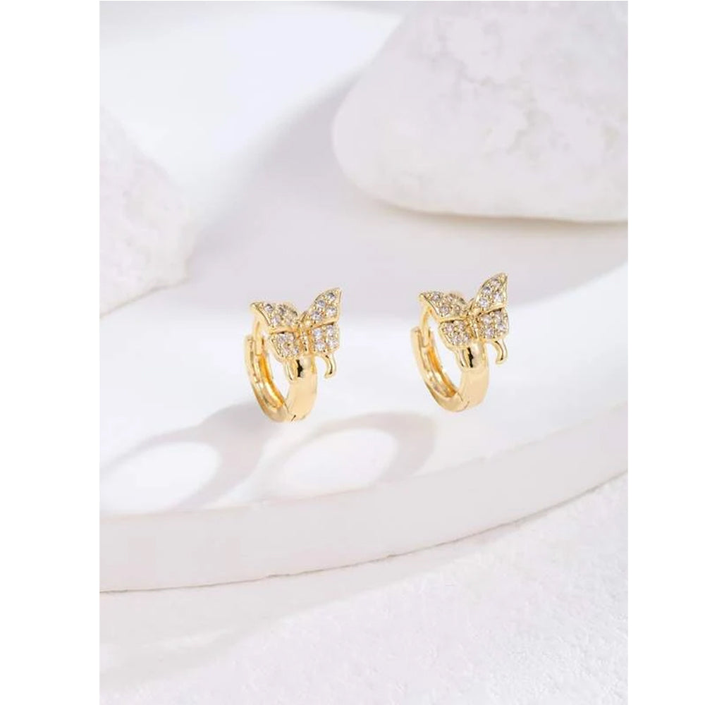 Bustangi - Shein - 16K Gold Plated Zircon Butterfly Decor Hoop Earrings