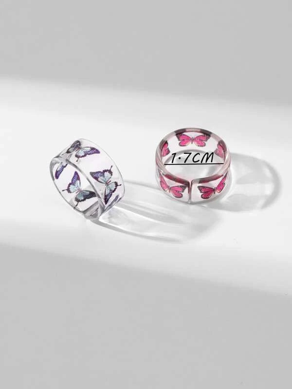 Bustangi - Shein - Butterfly Graphic Open Ring 2 Pcs