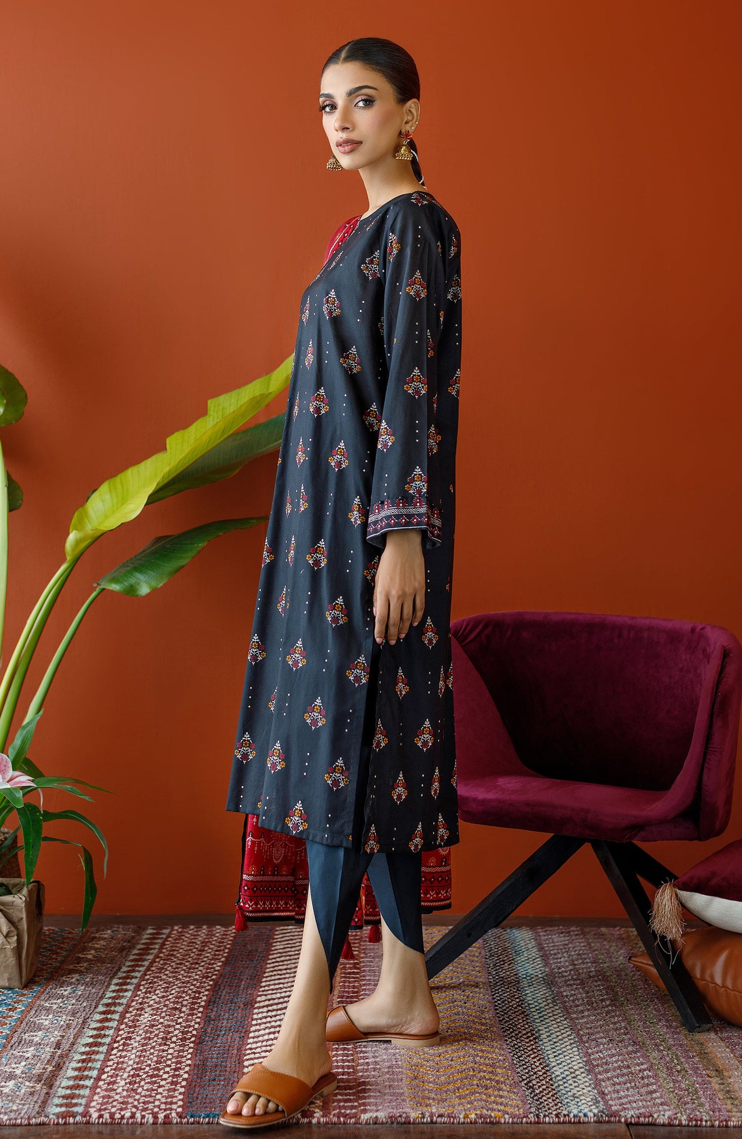Orient - Stitched 3 Piece Printed Cambric Shirt , Cambric Pant and Lawn Dupatta