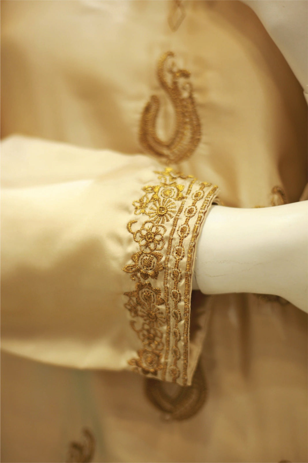 Bareeq Outfits - Gold Poise Embroidered Silk Dress 3-Piece