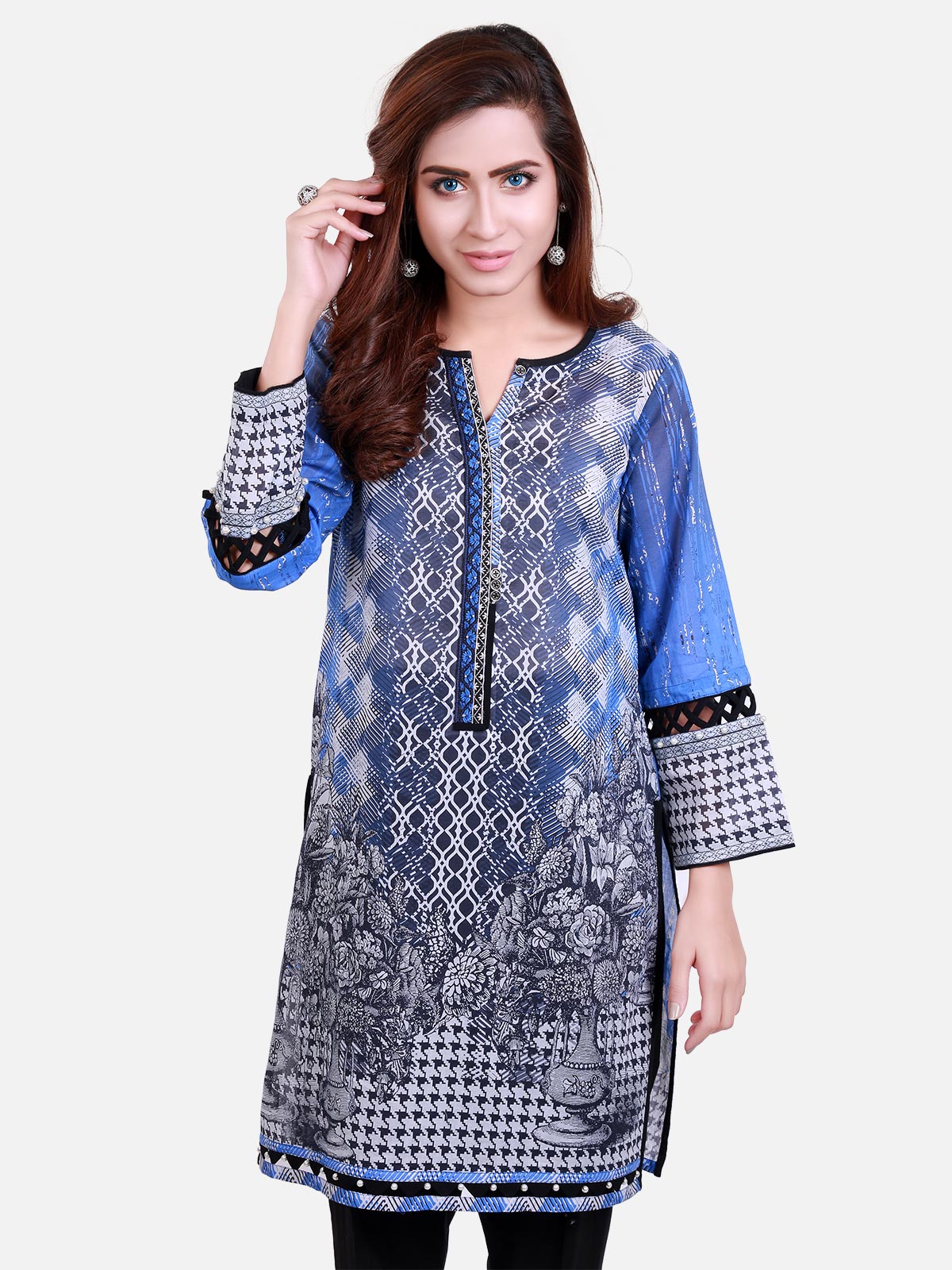 Edenrobe - Pret 1Pc Printed Blue Shirt - ELTKP17-66137