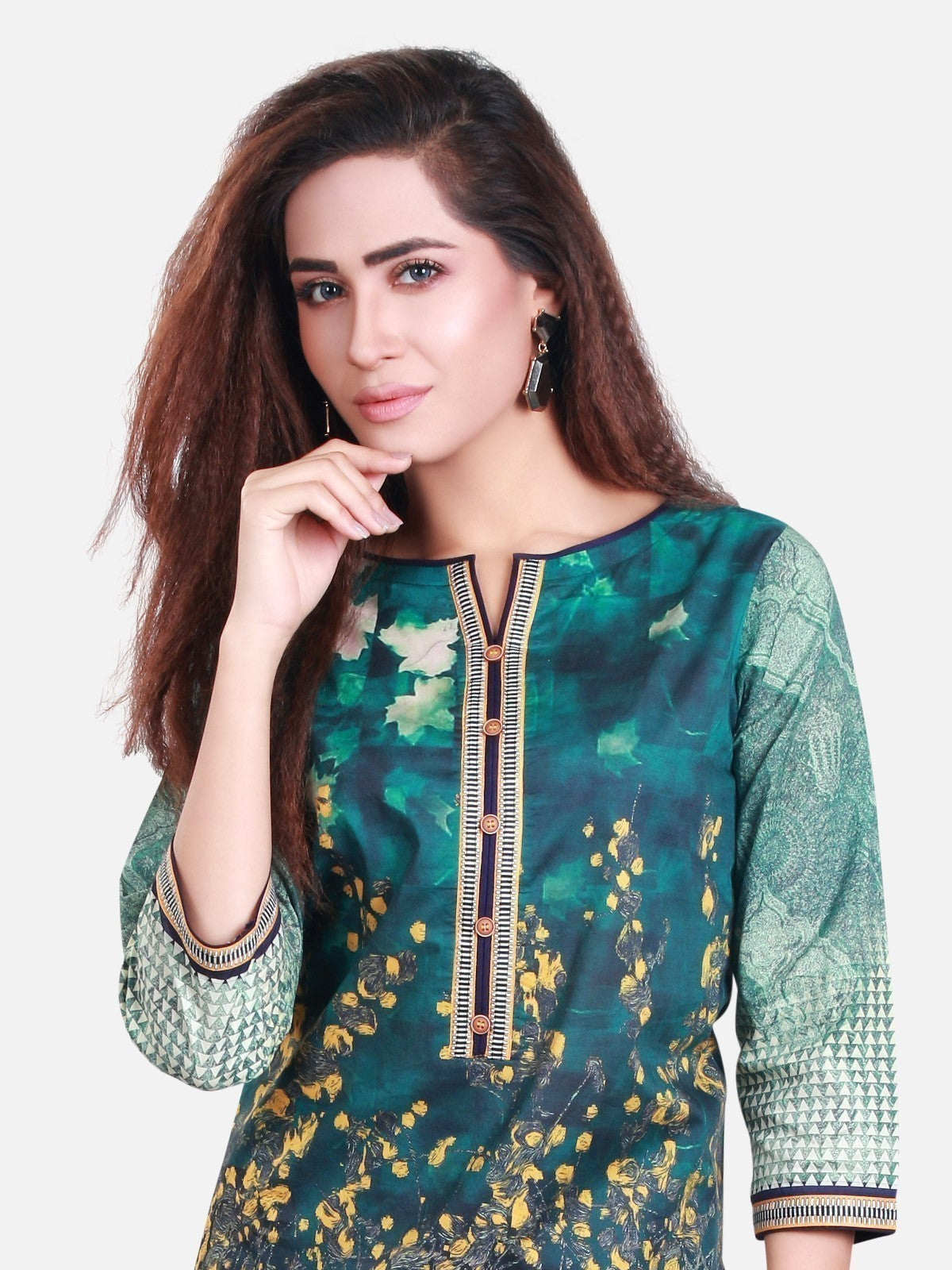 Edenrobe - Pret 1Pc Printed Green Shirt - ELTKP17-66161