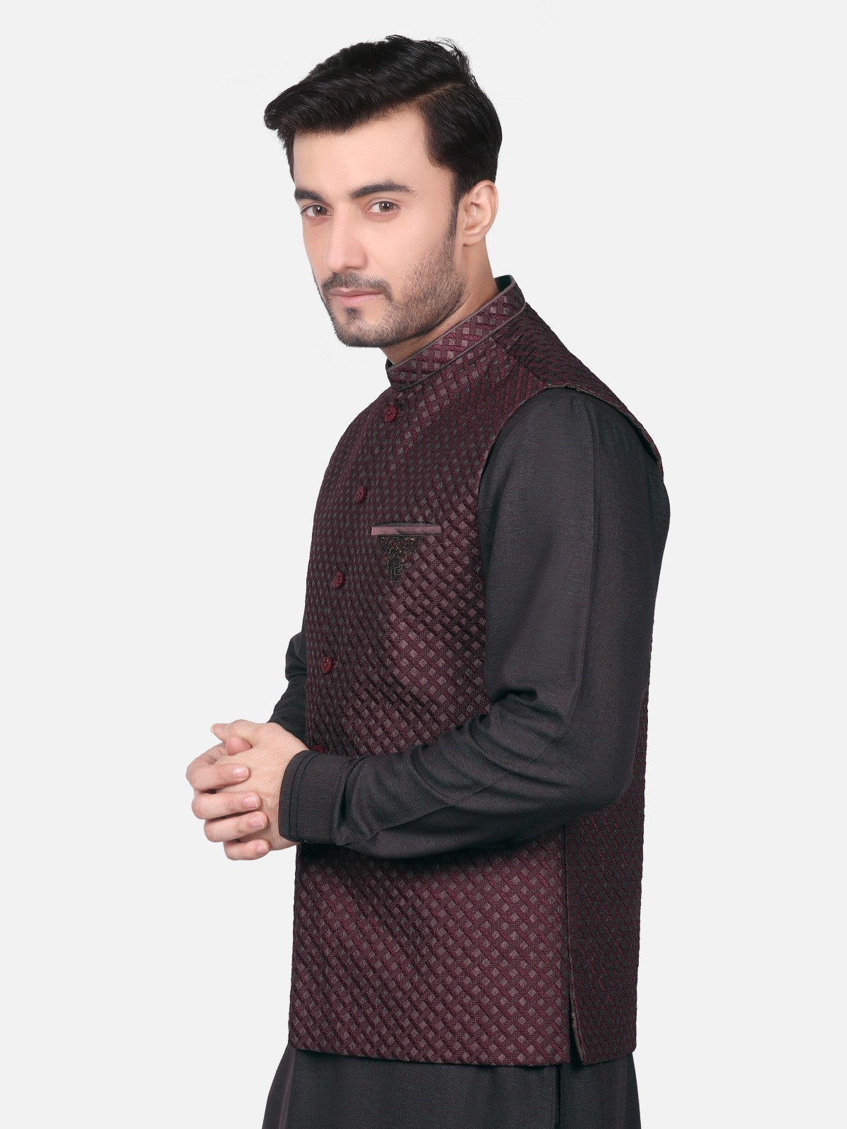 Edenrobe - Men's Burgundy Waist Coat Ceremonial - EMTWCC18-043