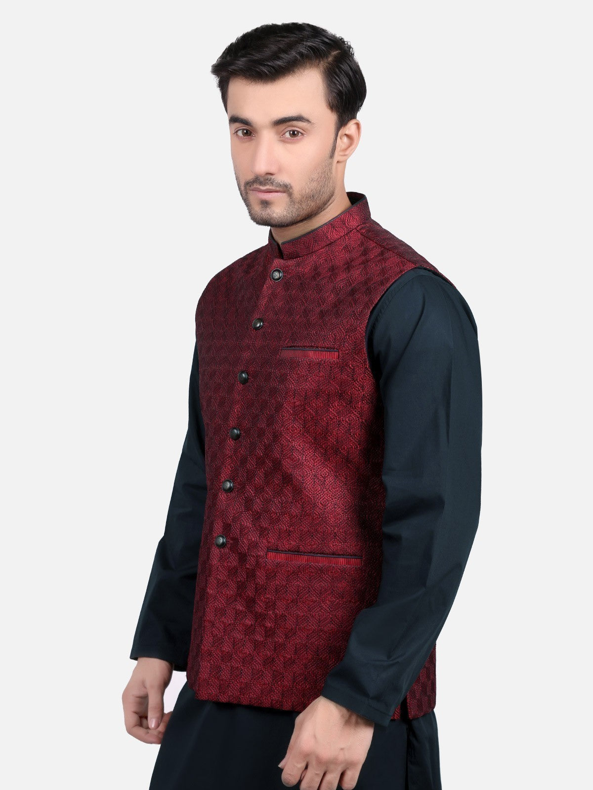 Edenrobe - Men's Maroon Waist Coat Ceremonial - EMTWCC18-049