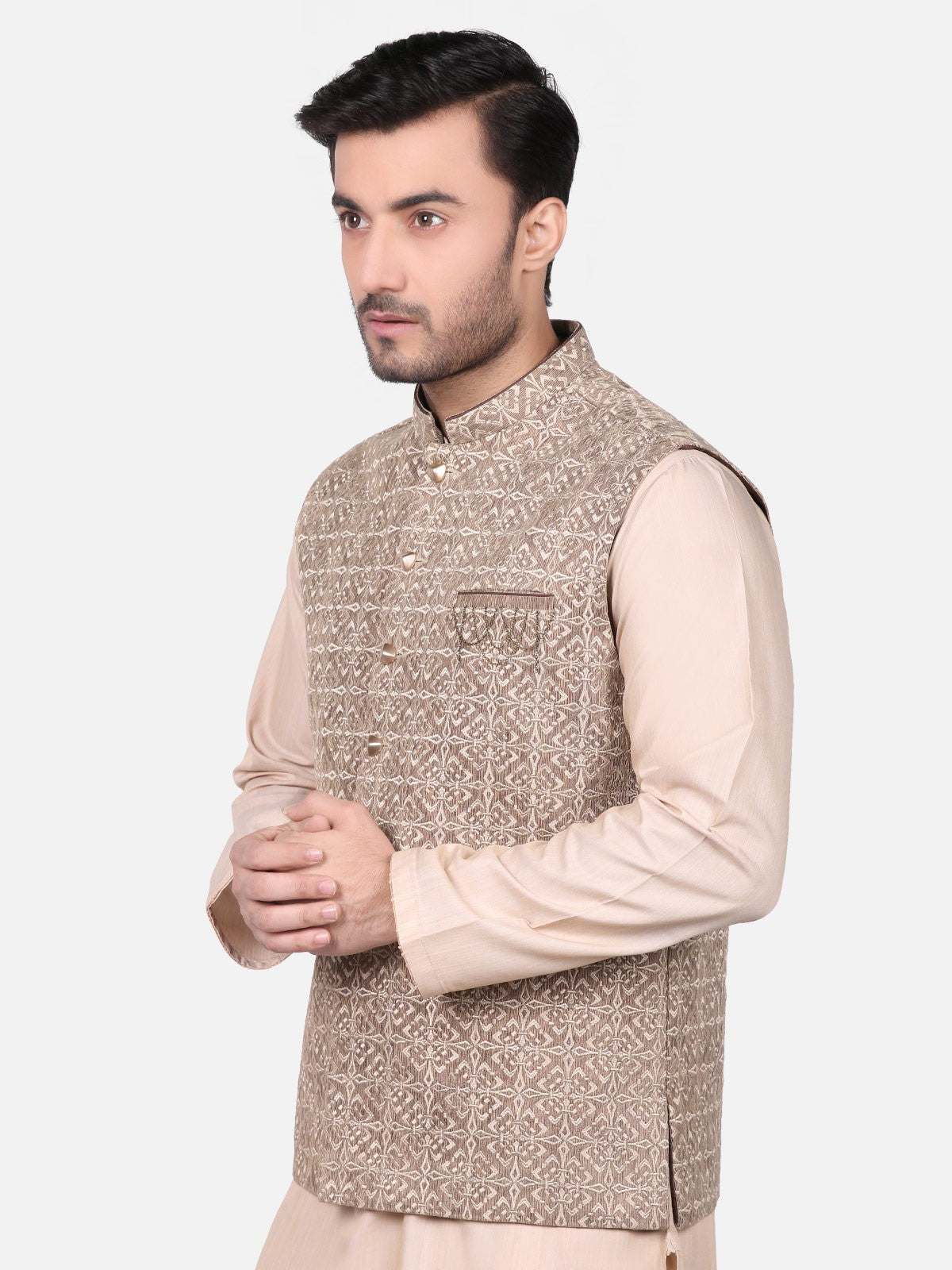 Edenrobe - Men's Beige Waist Coat Ceremonial - EMTWCC18-053