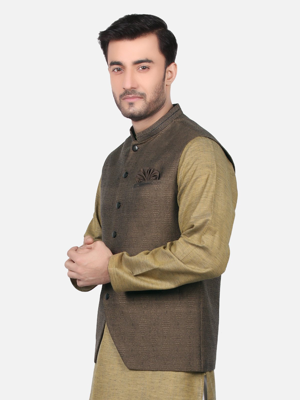 Edenrobe - Men's Mehndi Waist Coat - EMTWC18-35628