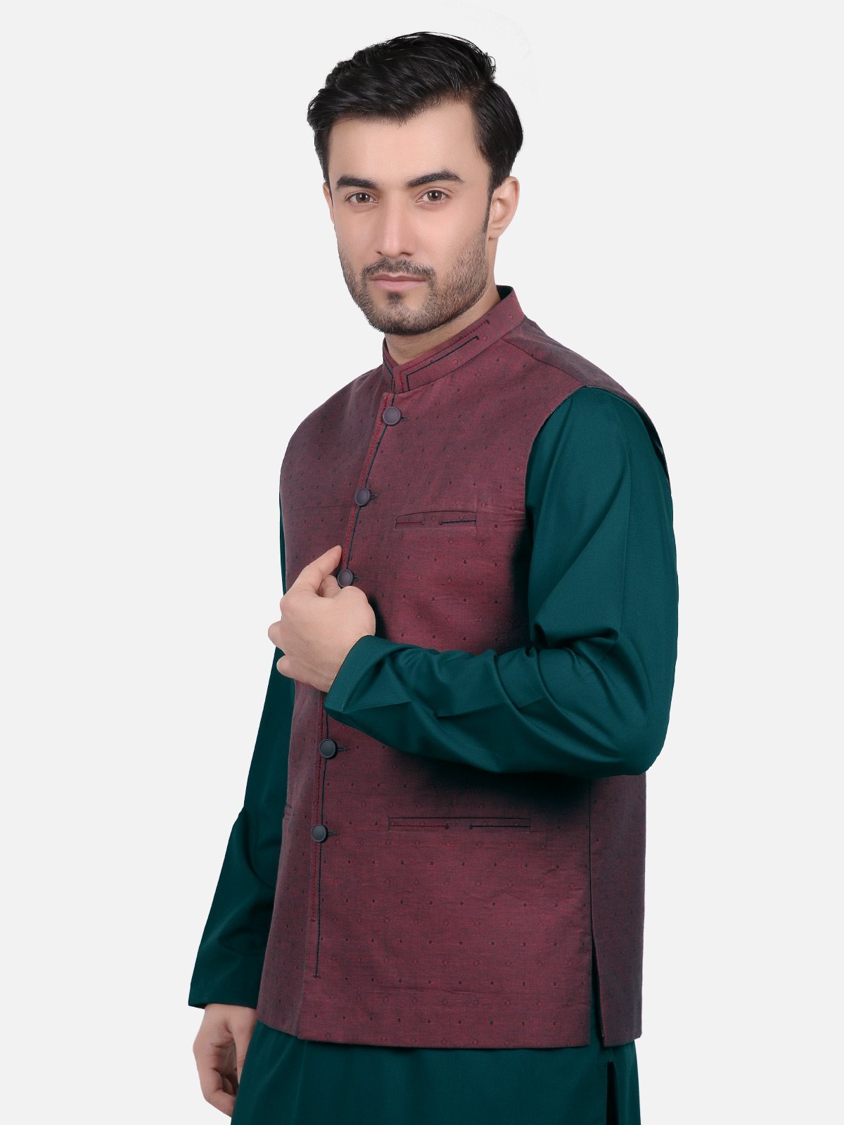 Edenrobe - Men's Maroon Waist Coat - EMTWC18-35650