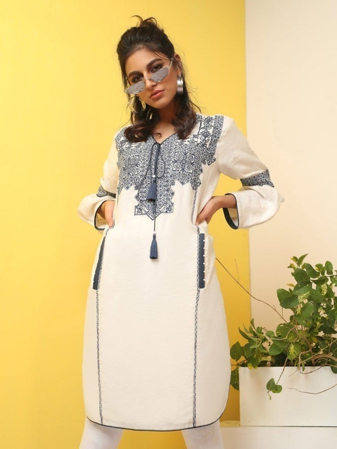 Edenrobe - Pret 1Pc Embroidered White Shirt - ELTKE18-66705
