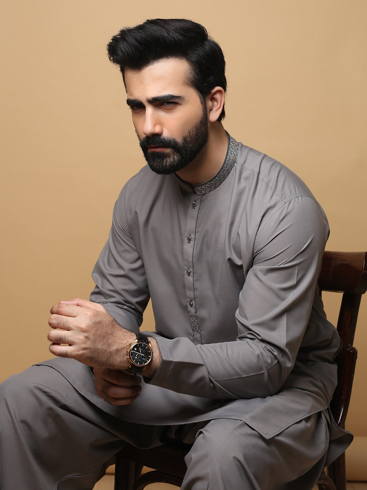 Edenrobe - Men's Grey Kurta Shalwar - EMTKS19S-40751