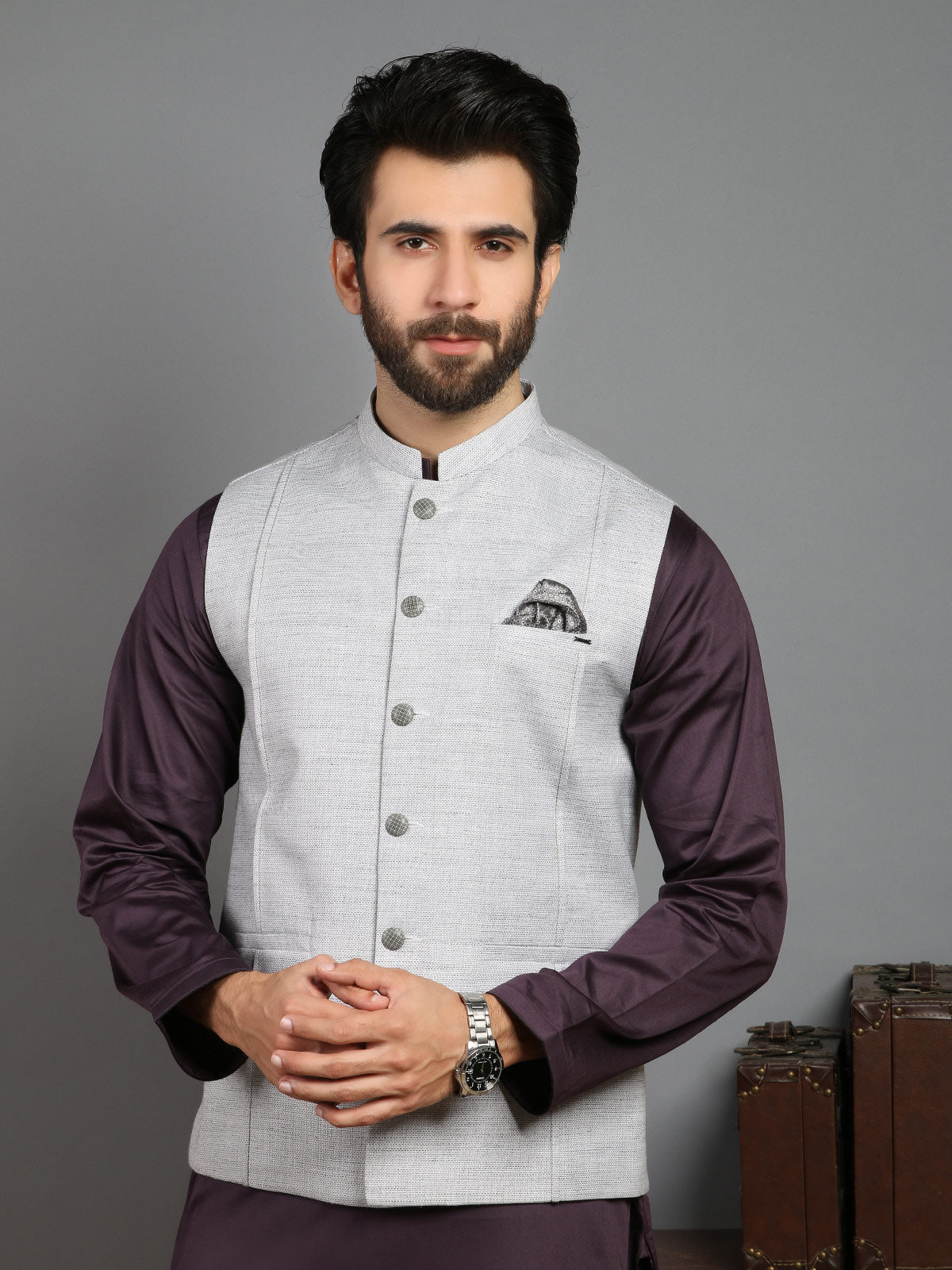 Edenrobe - Men's Light Grey Waist Coat - EMTWC19-004