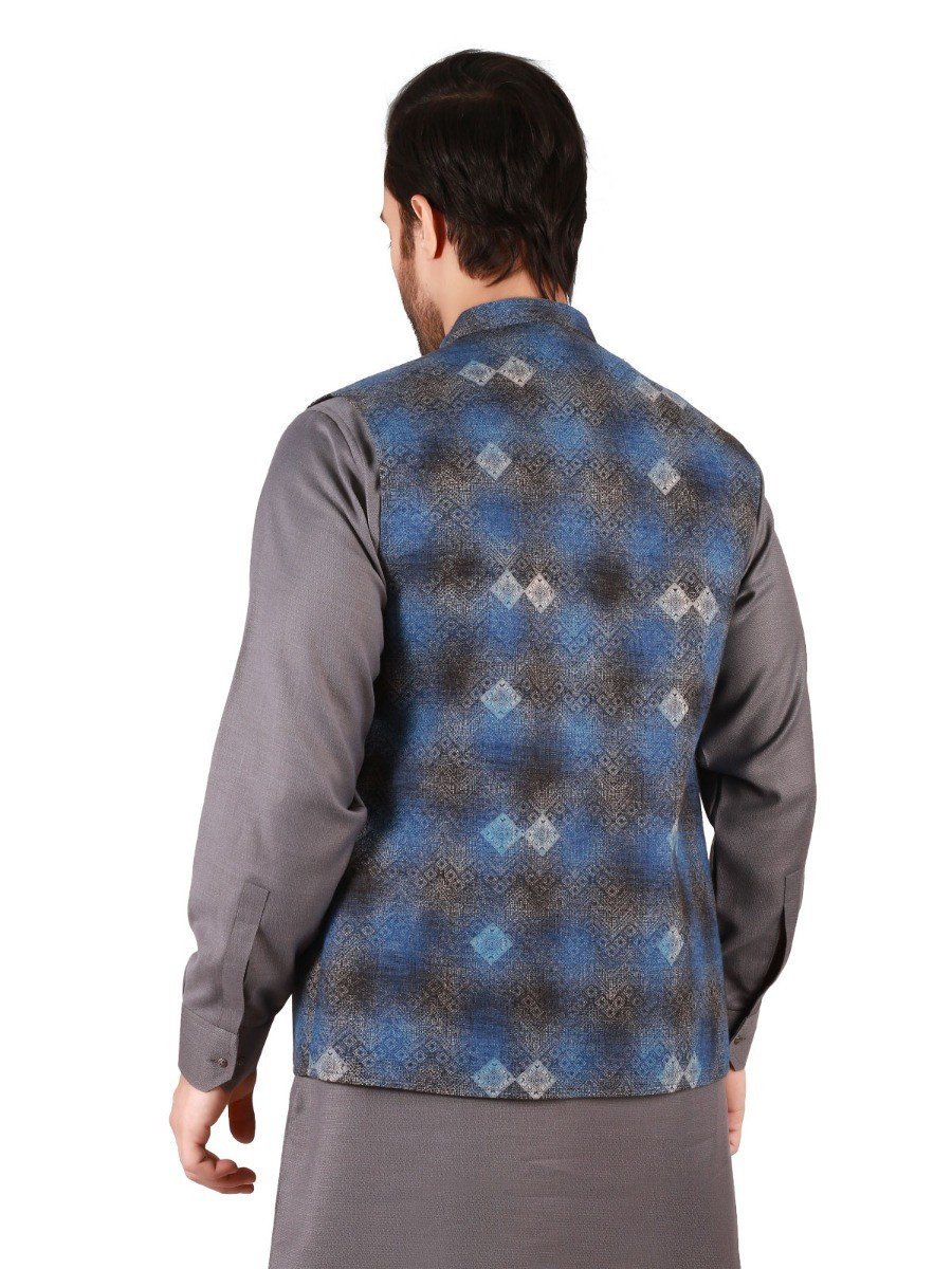 Edenrobe - Men's Blue & Black Waist Coat - EMTWC19-011