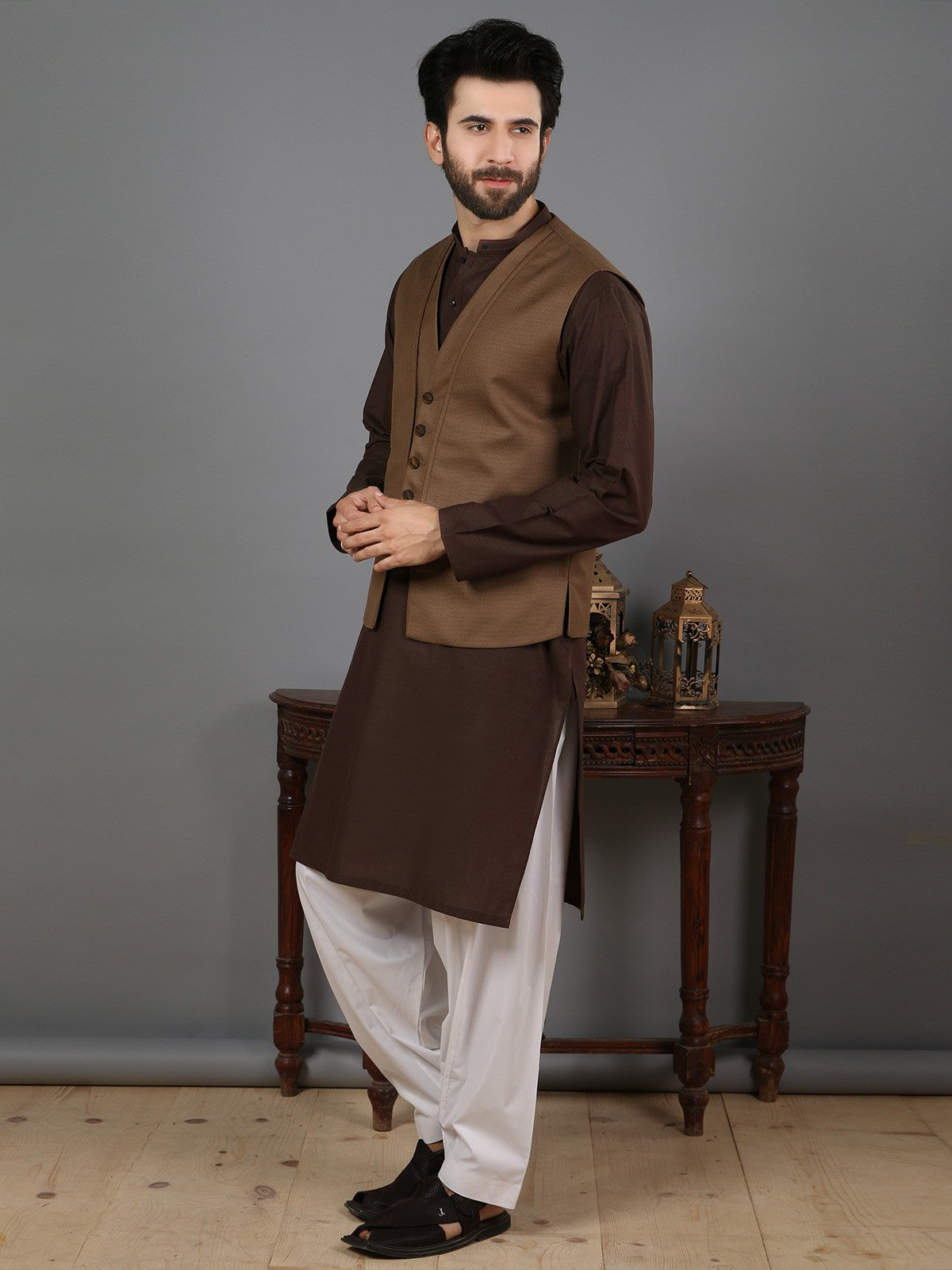 Edenrobe - Men's Khaki Waist Coat - EMTWC19-35674